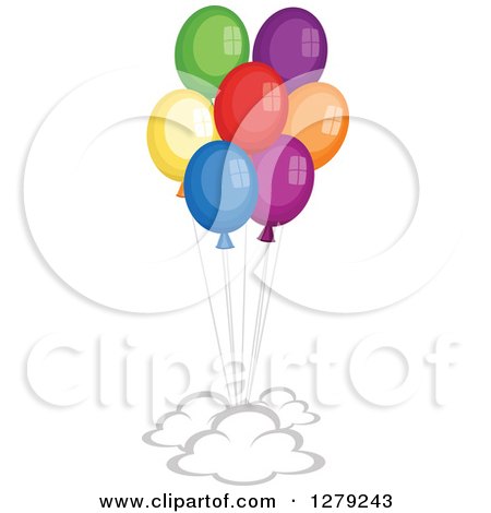 Clipart of Clouds and Colorful Party Balloons - Royalty Free Vector Illustration by BNP Design Studio