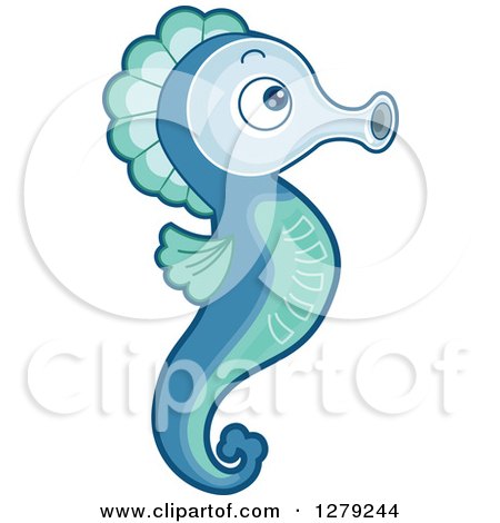 Clipart of a Cute Blue and Green Seahorse in Profile - Royalty Free Vector Illustration by BNP Design Studio