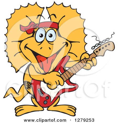 Clipart of a Happy Frill Lizard Playing an Electric Guitar - Royalty Free Vector Illustration by Dennis Holmes Designs