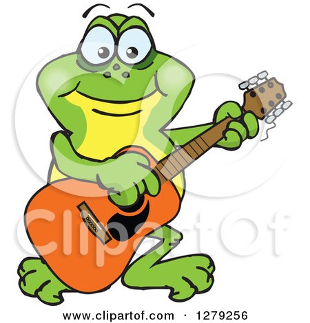 Clipart of a Happy Frog Playing an Acoustic Guitar - Royalty Free Vector Illustration by Dennis Holmes Designs