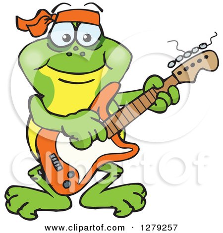 Clipart of a Happy Frog Playing an Electric Guitar - Royalty Free Vector Illustration by Dennis Holmes Designs