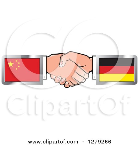 Clipart of Caucasian Hands Shaking with Chinese and German Flags - Royalty Free Vector Illustration by Lal Perera