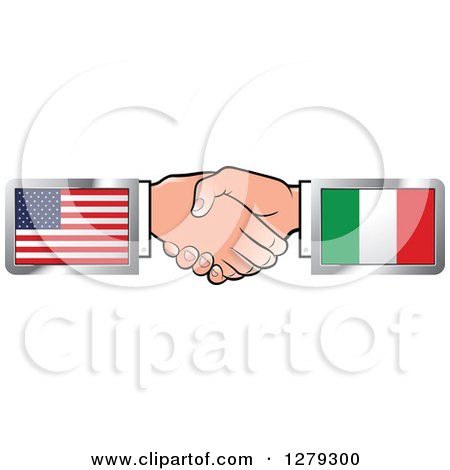Clipart of Caucasian Hands Shaking with American and Italian Flags - Royalty Free Vector Illustration by Lal Perera