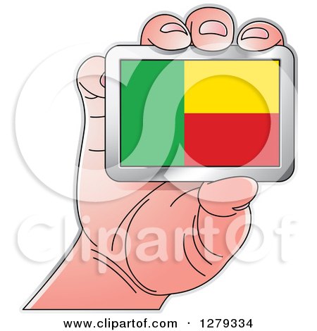 Clipart of a Caucasian Hand Holding a Beninese Flag - Royalty Free Vector Illustration by Lal Perera