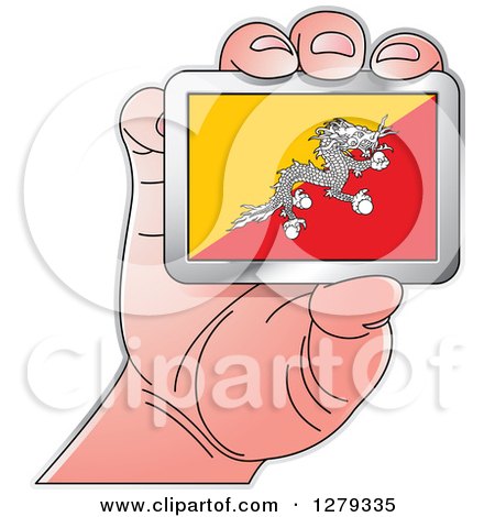 Clipart of a Caucasian Hand Holding a Bhutanese Flag - Royalty Free Vector Illustration by Lal Perera