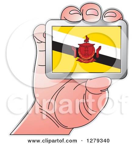 Clipart of a Caucasian Hand Holding a Brunei Flag - Royalty Free Vector Illustration by Lal Perera