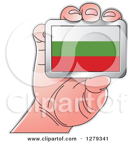 Clipart of a Caucasian Hand Holding a Bulgarian Flag - Royalty Free Vector Illustration by Lal Perera