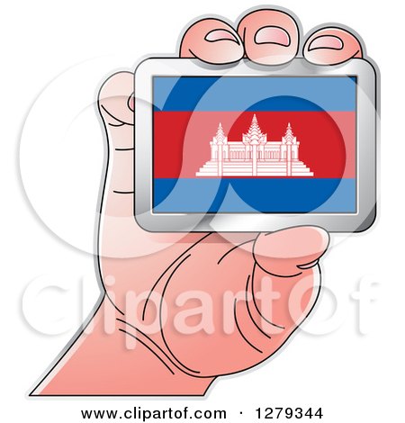 Clipart of a Caucasian Hand Holding a Cambodian Flag - Royalty Free Vector Illustration by Lal Perera
