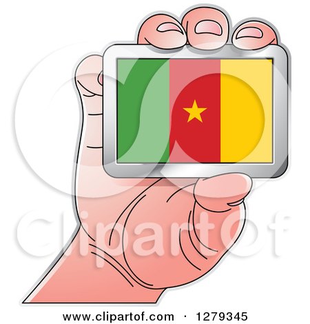 Clipart of a Caucasian Hand Holding a Cameroonian Flag - Royalty Free Vector Illustration by Lal Perera