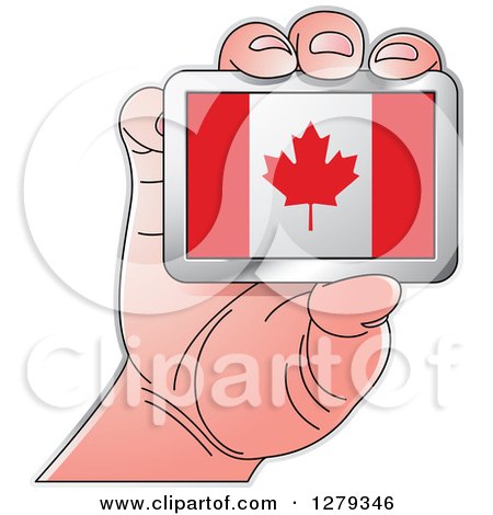Clipart of a Caucasian Hand Holding a Canadian Flag - Royalty Free Vector Illustration by Lal Perera