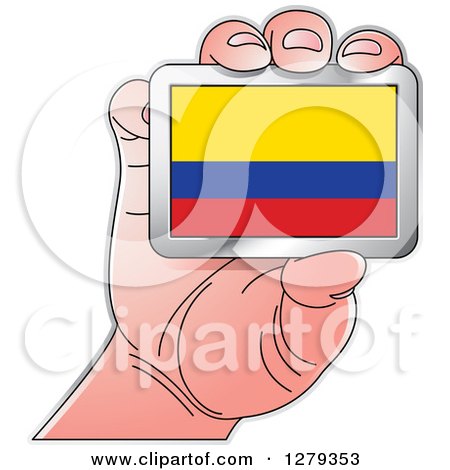 Clipart of a Caucasian Hand Holding a Colombian Flag - Royalty Free Vector Illustration by Lal Perera