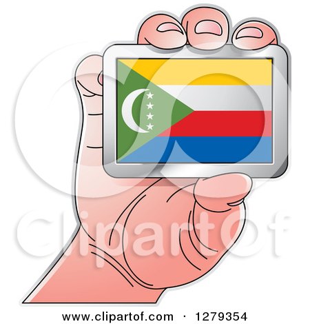 Clipart of a Caucasian Hand Holding a Comorian Flag - Royalty Free Vector Illustration by Lal Perera