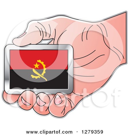 Clipart of a Caucasian Hand Holding an Angolan Flag - Royalty Free Vector Illustration by Lal Perera