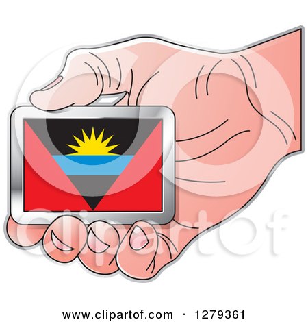 Clipart of a Caucasian Hand Holding an Antiguan Flag - Royalty Free Vector Illustration by Lal Perera