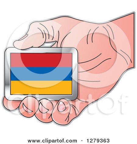 Clipart of a Caucasian Hand Holding an Armenian Flag - Royalty Free Vector Illustration by Lal Perera