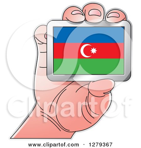 Clipart of a Caucasian Hand Holding an Azerbaijani Flag - Royalty Free Vector Illustration by Lal Perera