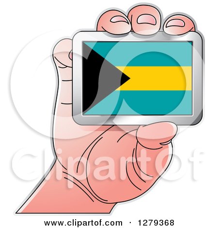 Clipart of a Caucasian Hand Holding a Bahamas Flag - Royalty Free Vector Illustration by Lal Perera