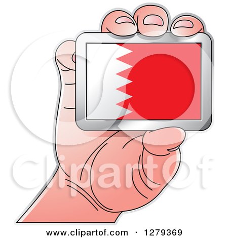 Clipart of a Caucasian Hand Holding a Bahraini Flag - Royalty Free Vector Illustration by Lal Perera