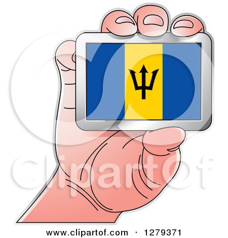 Clipart of a Caucasian Hand Holding a Barbadian Flag - Royalty Free Vector Illustration by Lal Perera