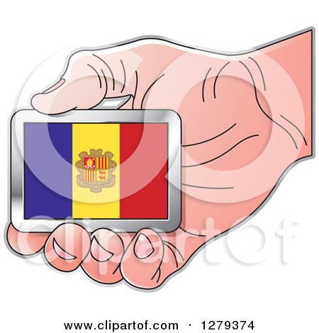 Clipart of a Caucasian Hand Holding an Andorran Flag - Royalty Free Vector Illustration by Lal Perera