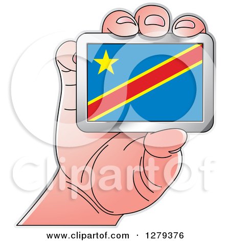 Clipart of a Caucasian Hand Holding a Republic of Congo Flag - Royalty Free Vector Illustration by Lal Perera