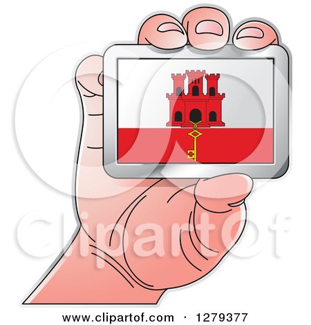 Clipart of a Caucasian Hand Holding a Gibraltarian Flag - Royalty Free Vector Illustration by Lal Perera