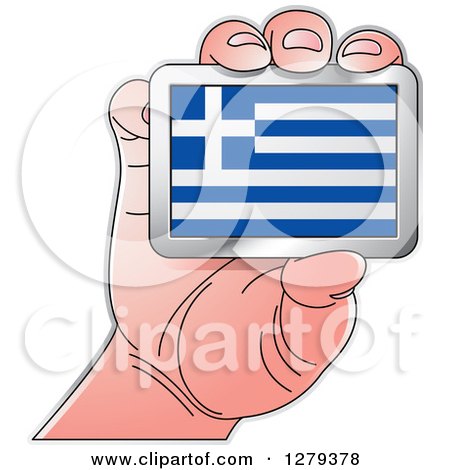 Clipart of a Caucasian Hand Holding a Greek Flag - Royalty Free Vector Illustration by Lal Perera