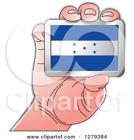 Clipart of a Caucasian Hand Holding a Honduras Flag - Royalty Free Vector Illustration by Lal Perera