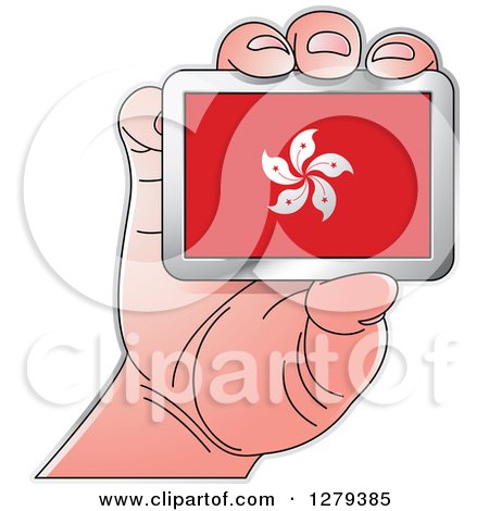 Clipart of a Caucasian Hand Holding a Hong Kong Flag - Royalty Free Vector Illustration by Lal Perera