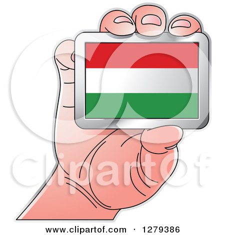 Clipart of a Caucasian Hand Holding a Hungary Flag - Royalty Free Vector Illustration by Lal Perera