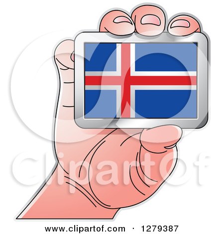 Clipart of a Caucasian Hand Holding an Iceland Flag - Royalty Free Vector Illustration by Lal Perera
