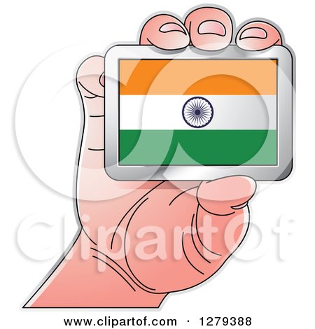 Clipart of a Caucasian Hand Holding an Indian Flag - Royalty Free Vector Illustration by Lal Perera