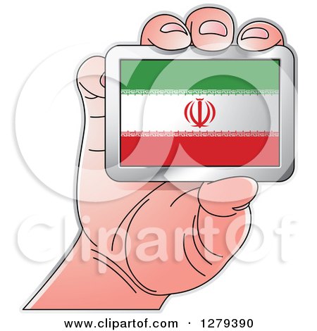 Clipart of a Caucasian Hand Holding an Iran Flag - Royalty Free Vector Illustration by Lal Perera