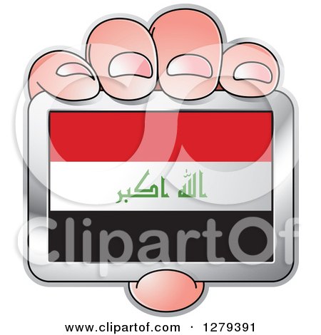 Clipart of a Caucasian Hand Holding an Iraqi Flag - Royalty Free Vector Illustration by Lal Perera