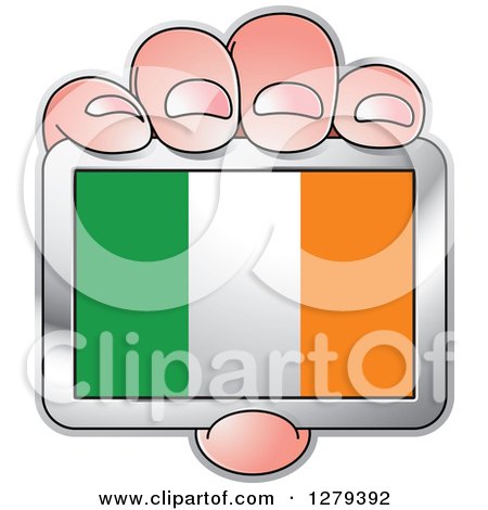 Clipart of a Caucasian Hand Holding an Irish Flag - Royalty Free Vector Illustration by Lal Perera