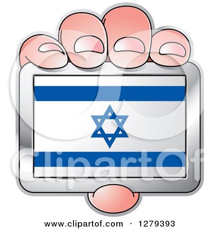 Clipart of a Caucasian Hand Holding an Israeli Flag - Royalty Free Vector Illustration by Lal Perera