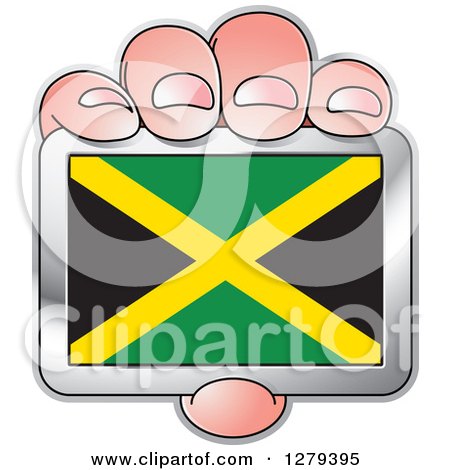 Clipart of a Caucasian Hand Holding a Jamaican Flag - Royalty Free Vector Illustration by Lal Perera
