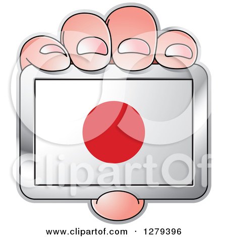 Clipart of a Caucasian Hand Holding a Japanese Flag - Royalty Free Vector Illustration by Lal Perera