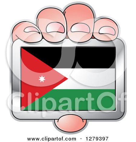 Clipart of a Caucasian Hand Holding a Jordanian Flag - Royalty Free Vector Illustration by Lal Perera