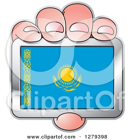 Clipart of a Caucasian Hand Holding a Kazakhstani Flag - Royalty Free Vector Illustration by Lal Perera