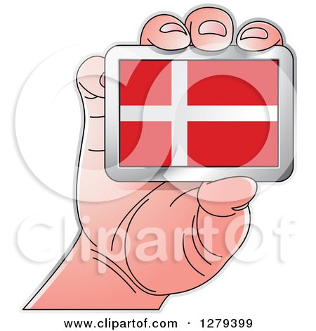 Clipart of a Caucasian Hand Holding a Danish Flag - Royalty Free Vector Illustration by Lal Perera