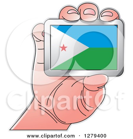 Clipart of a Caucasian Hand Holding a Djibouti Flag - Royalty Free Vector Illustration by Lal Perera