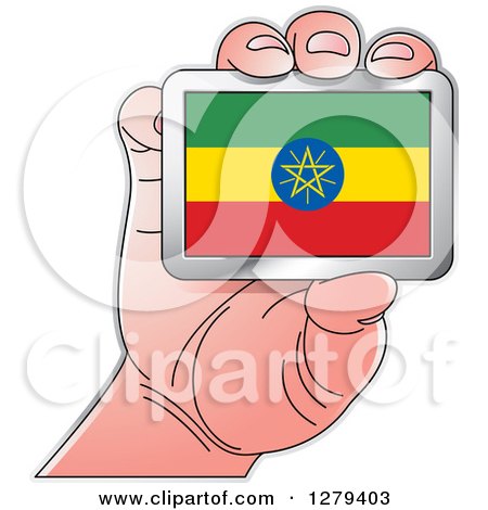 Clipart of a Caucasian Hand Holding an Ethiopian Flag - Royalty Free Vector Illustration by Lal Perera