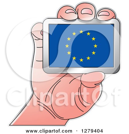 Clipart of a Caucasian Hand Holding a European Flag - Royalty Free Vector Illustration by Lal Perera
