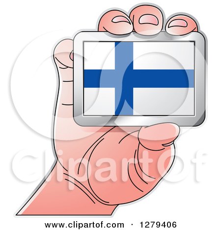Clipart of a Caucasian Hand Holding a Finland Flag - Royalty Free Vector Illustration by Lal Perera