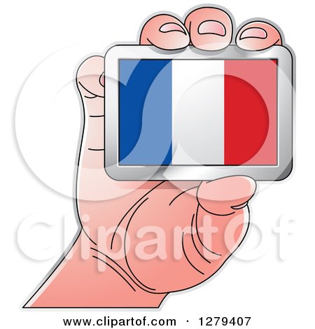 Clipart of a Caucasian Hand Holding a French Flag - Royalty Free Vector Illustration by Lal Perera