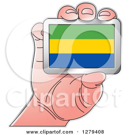 Clipart of a Caucasian Hand Holding a Gabonese Flag - Royalty Free Vector Illustration by Lal Perera