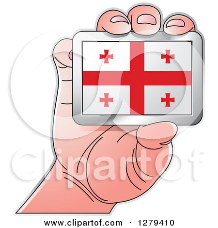 Clipart of a Caucasian Hand Holding a Georgian Flag - Royalty Free Vector Illustration by Lal Perera
