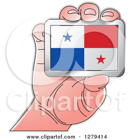 Clipart of a Caucasian Hand Holding a Panama Flag - Royalty Free Vector Illustration by Lal Perera