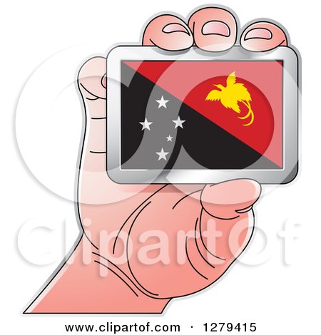 Clipart of a Caucasian Hand Holding a Papua New Guinea Flag - Royalty Free Vector Illustration by Lal Perera